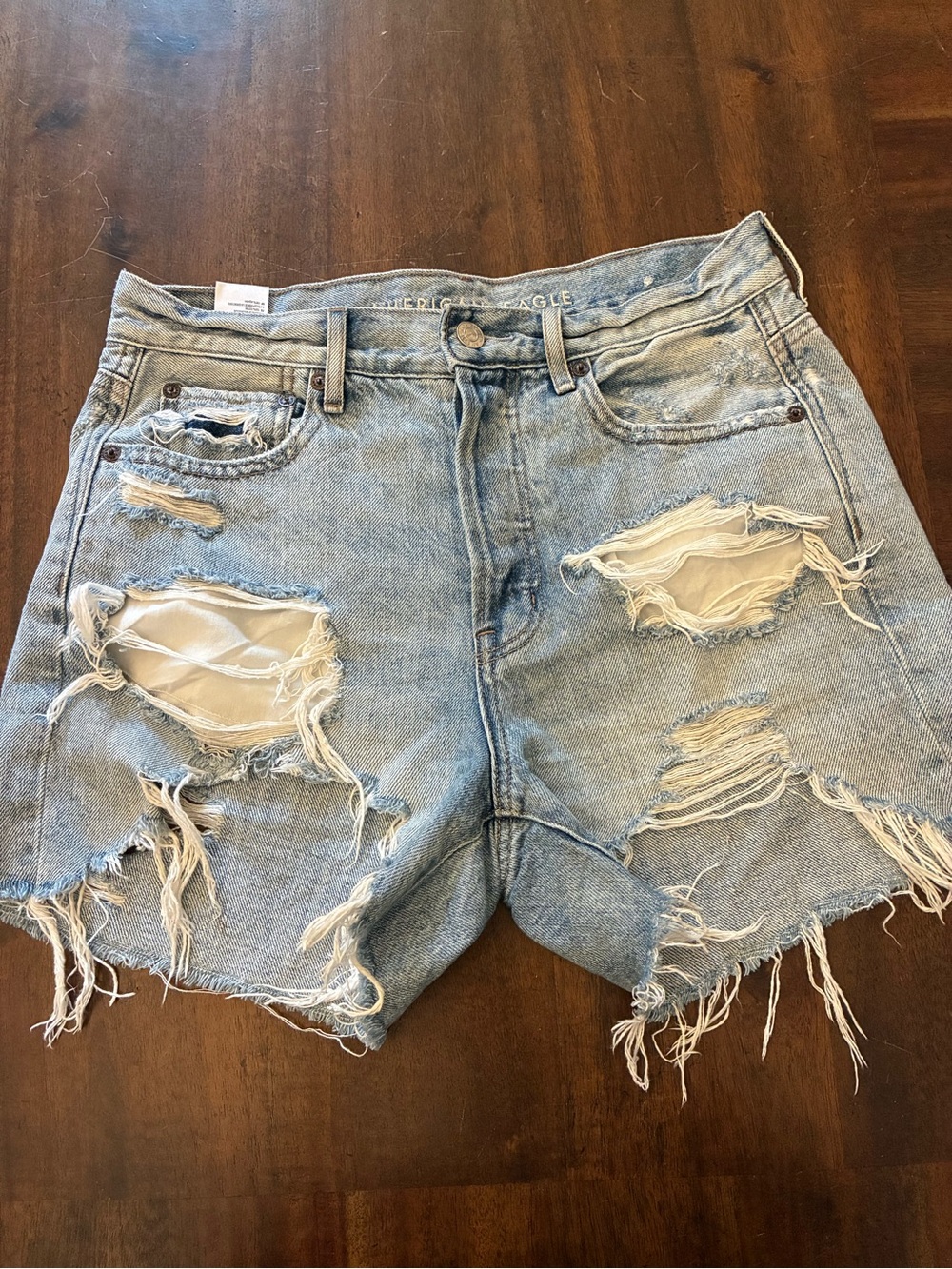 American Eagle Jean Shorts 4 90s Boyfriend Short Blue Distressed Ripped Denim